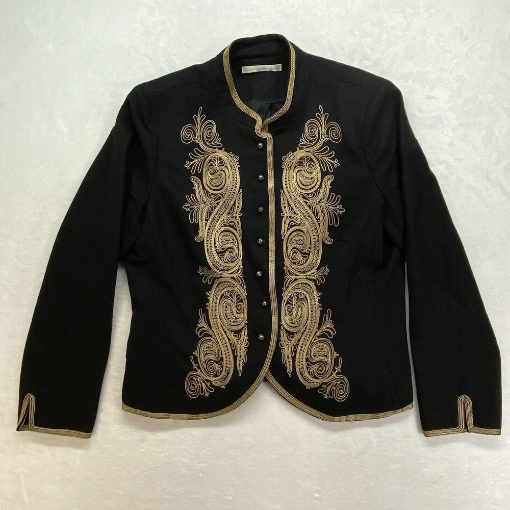 Peter Nygard Jacket Womens XS Black & Gold Wool blend Blazer 80s retro